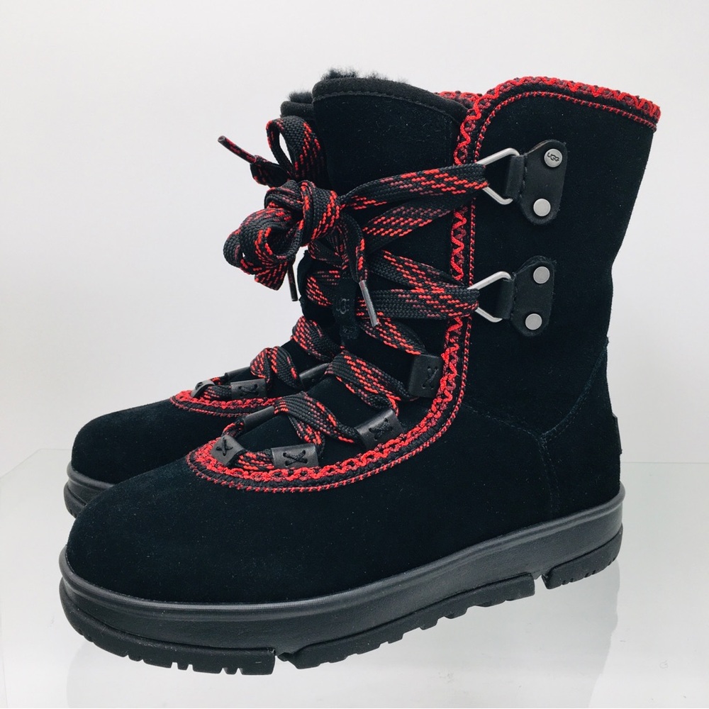 UGG classic hiker Black and Red lace Boots - size 6 snow boots